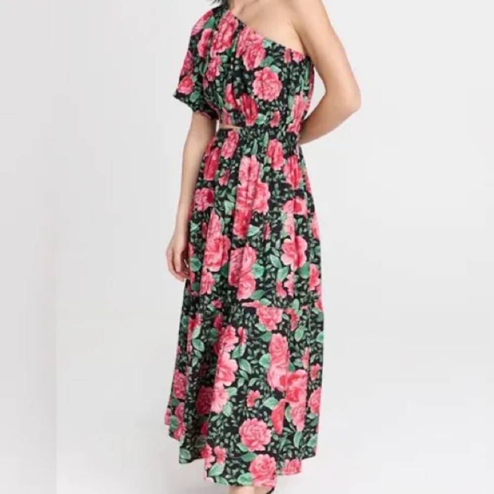 Moon River One-Shoulder Dress in Pink and Black Floral